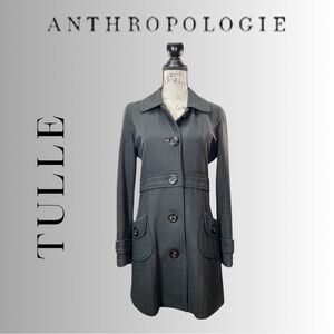 Anthropologie Tulle Black Wool Blend Pea Coat Size Medium